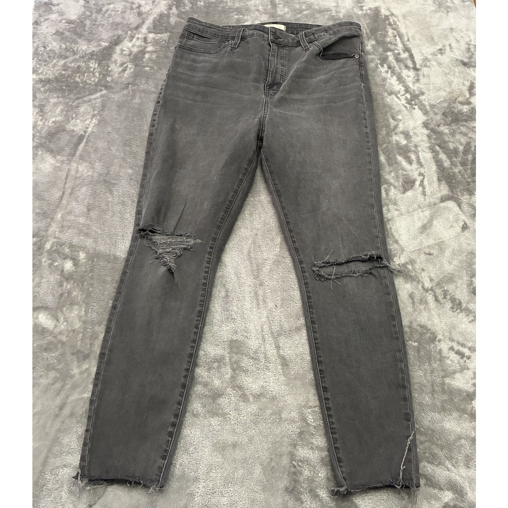 Madewell Jeans Womens 33x29 Black Curvy High-rise Skinny Button Fly Raw‎ Hem